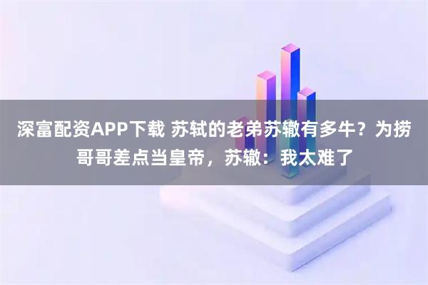 深富配资APP下载 苏轼的老弟苏辙有多牛？为捞哥哥差点当皇帝，苏辙：我太难了